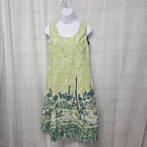 Kari Green Blue Sleeveless Dress Paris Retro Shift 8P